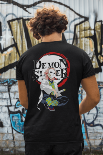 Demon Slayer Sabito Wearing Mask with Sword Back Print Unisex Anime T-Shirt