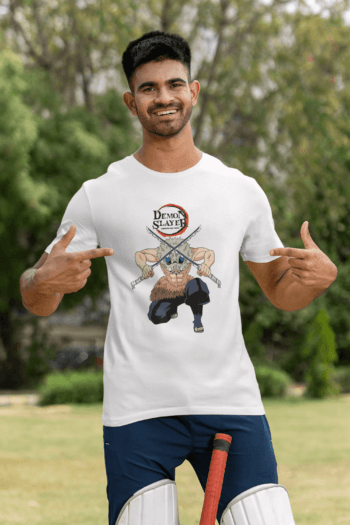 Demon Slayer Printed Unisex Anime T-Shirt Inosuke Hashibira with Sword