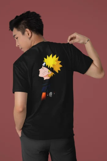 Naruto With Clan Symbol Anime T-Shirt Half Sleeve Crew Neck Regular Black