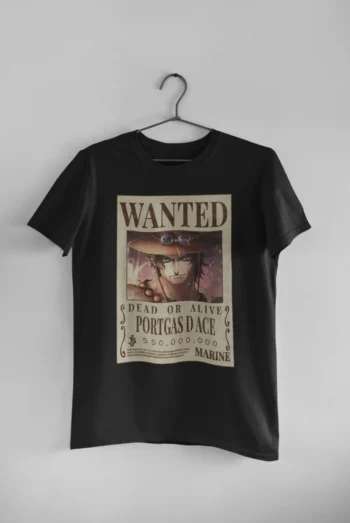 wanted portgas ace anime t-shirt black
