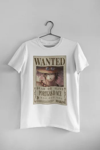 wanted portgas ace anime t-shirt white