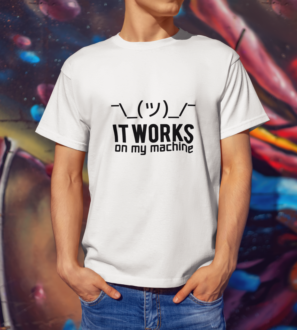 machine-white It Works On My Machine Developer T-Shirt for Men Regular Fit Cotton