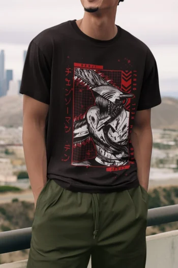 Anime Chainsaw Man Graphic Printed Regular Fit Cotton T-Shirt