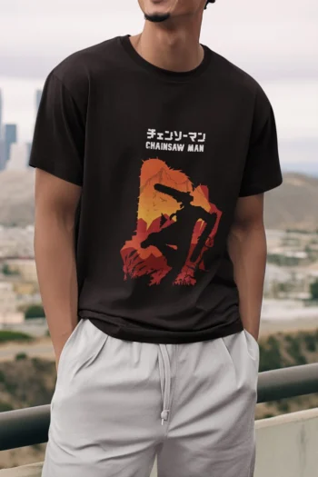 Chainsaw Man Sunset Silhouette Anime T-Shirt HD Graphic Artwork