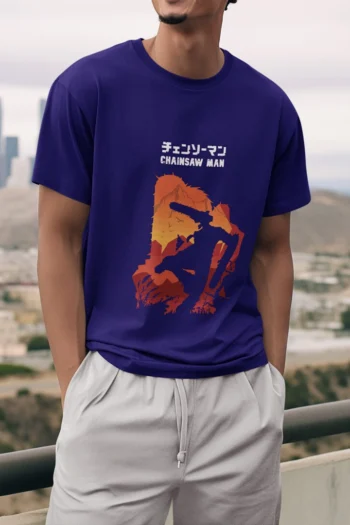 Chainsaw Man Sunset Silhouette Anime T-Shirt HD Graphic Artwork
