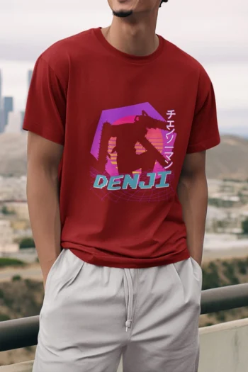 Denji Chainsaw Man Vaporwave Neon Retro T-Shirt Artwork