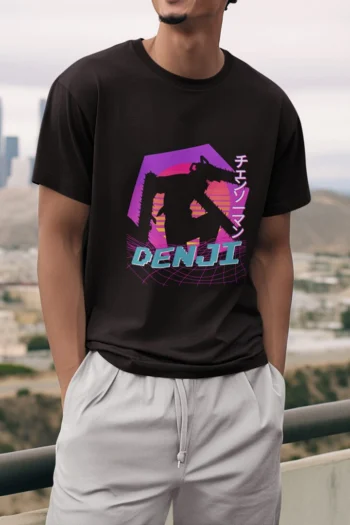 Denji Chainsaw Man Vaporwave Neon Retro T-Shirt mockup