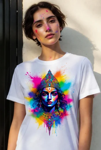 Color Burst Holi T-Shirt with vibrant colorful splash graphic printed on premium white cotton unisex tee