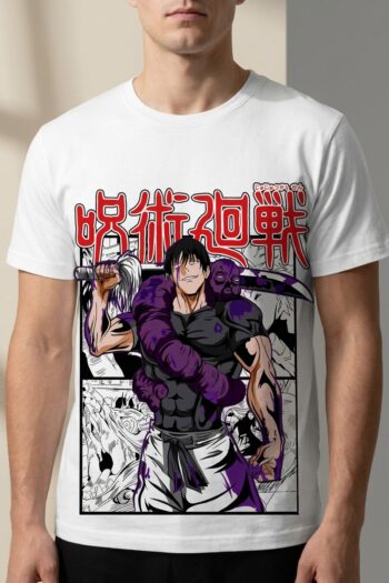 Toji Fushiguro anime graphic T-shirt featuring Jujutsu Kaisen manga-style streetwear design