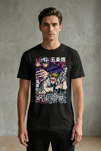 Jujutsu Sorcerer Legends anime graphic t-shirt with manga streetwear character artwork on white cotton tee