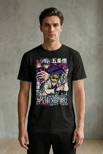 Jujutsu Sorcerer Legends anime graphic t-shirt with manga streetwear character artwork on white cotton tee