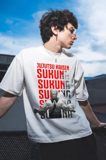 Sukuna inspired anime graphic t-shirt with dark manga streetwear artwork for men and women by Akrinity