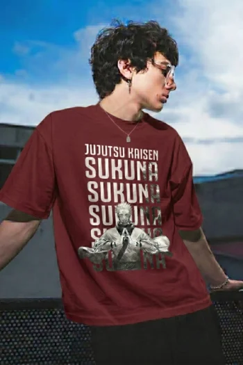 Sukuna inspired anime graphic t-shirt with dark manga streetwear artwork for men and women by Akrinity