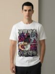 Cursed Blade Warrior anime graphic t-shirt with manga-inspired sword fighter and cursed monster streetwear design