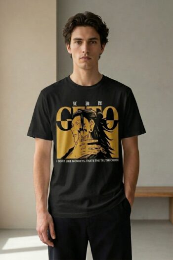 Geto Villain Aura anime graphic t-shirt with manga-inspired dark streetwear artwork on white cotton tee