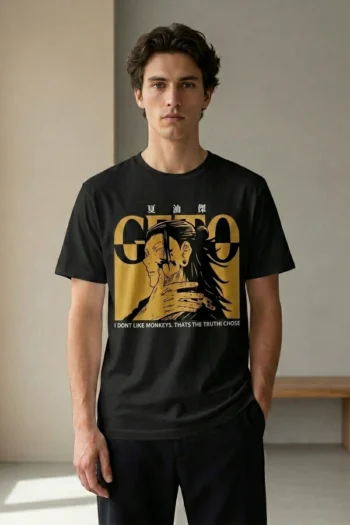 Geto Villain Aura anime graphic t-shirt with manga-inspired dark streetwear artwork on white cotton tee