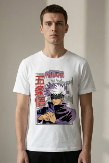 Gojo Infinity Aura anime graphic t-shirt in white premium cotton streetwear style by Akrinity