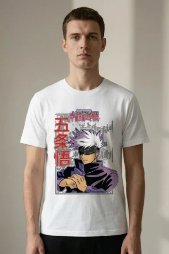 Gojo Infinity Aura anime graphic t-shirt in white premium cotton streetwear style by Akrinity