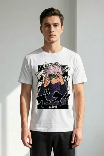 Infinity Eyes anime graphic t-shirt with manga-inspired character artwork and Japanese streetwear aesthetic