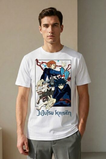 Jujutsu Duo Chaos anime graphic t-shirt with manga-inspired sorcerer and shadow beast streetwear design by Akrinity
