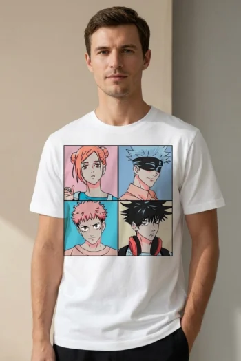 Jujutsu Squad anime graphic t-shirt with manga-inspired multi-character streetwear design for anime fans