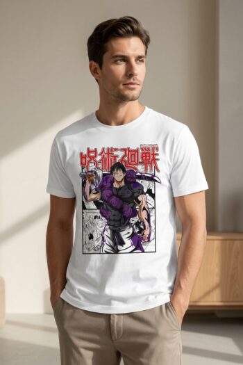 Toji Fushiguro anime graphic T-shirt featuring Jujutsu Kaisen manga-style streetwear design