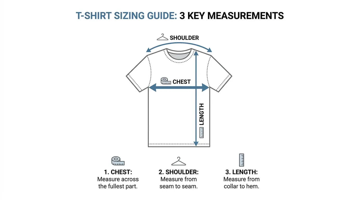 T-shirt chest shoulder and length measurement guide